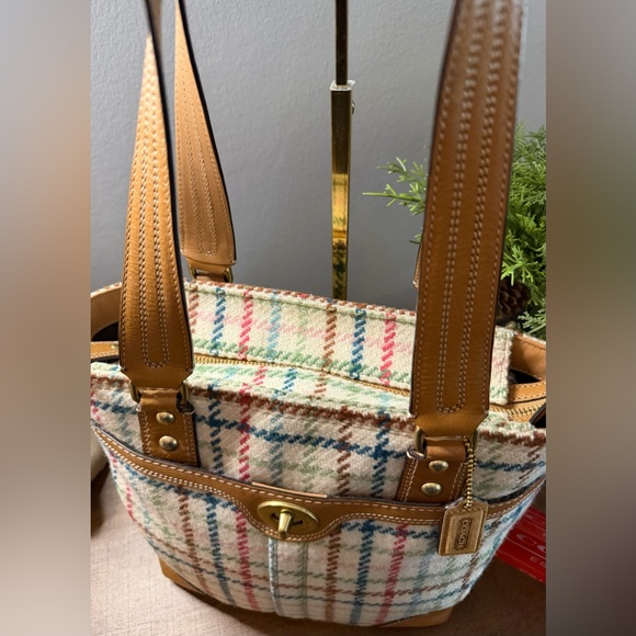 Coach Hampton Tattersall Wool/Leather Bag - Picture 3 of 16